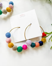 Load image into Gallery viewer, Rainbow Pom Hoops
